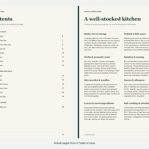 Actual contents and kitchen-notes pages from A Taste of Laos.