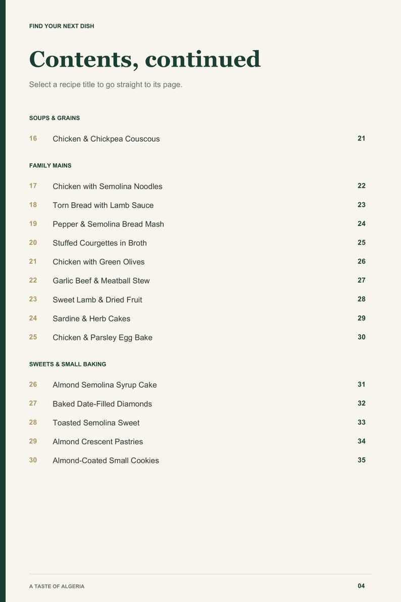 Actual PDF page 4 from A Taste of Algeria: Contents, page 2.