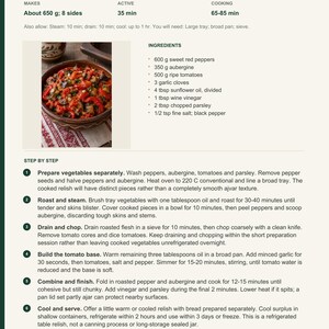 Actual PDF page 13 from A Taste of North Macedonia: Chunky Pepper, Tomato & Aubergine Relish recipe page.