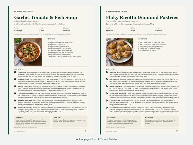 Two actual recipe pages from A Taste of Malta.