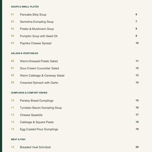 Actual PDF page 3 from A Taste of Austria: Contents, page 1.