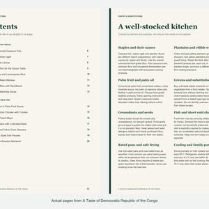 Actual contents and kitchen-notes pages from A Taste of Democratic Republic of the Congo.