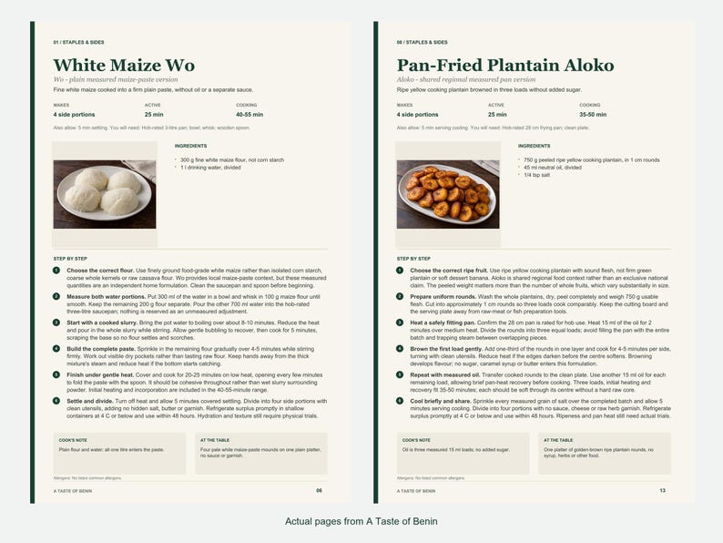 Two actual recipe pages from A Taste of Benin.