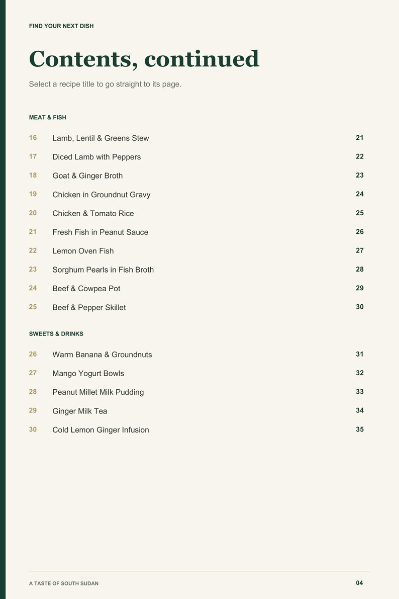 Actual PDF page 4 from A Taste of South Sudan: Contents, page 2.