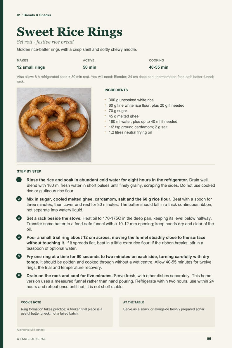 Actual PDF page 6 from A Taste of Nepal: Sweet Rice Rings recipe page.