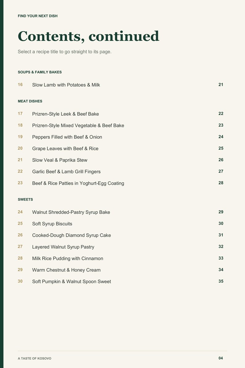 Actual PDF page 4 from A Taste of Kosovo: Contents, page 2.