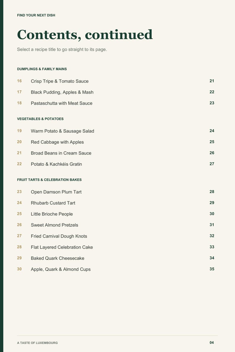 Actual PDF page 4 from A Taste of Luxembourg: Contents, page 2.