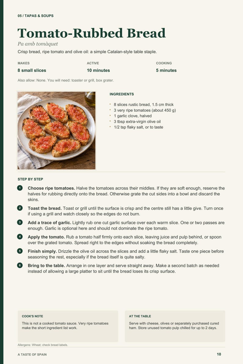 Actual PDF page 10 from A Taste of Spain: Tomato-Rubbed Bread recipe page.