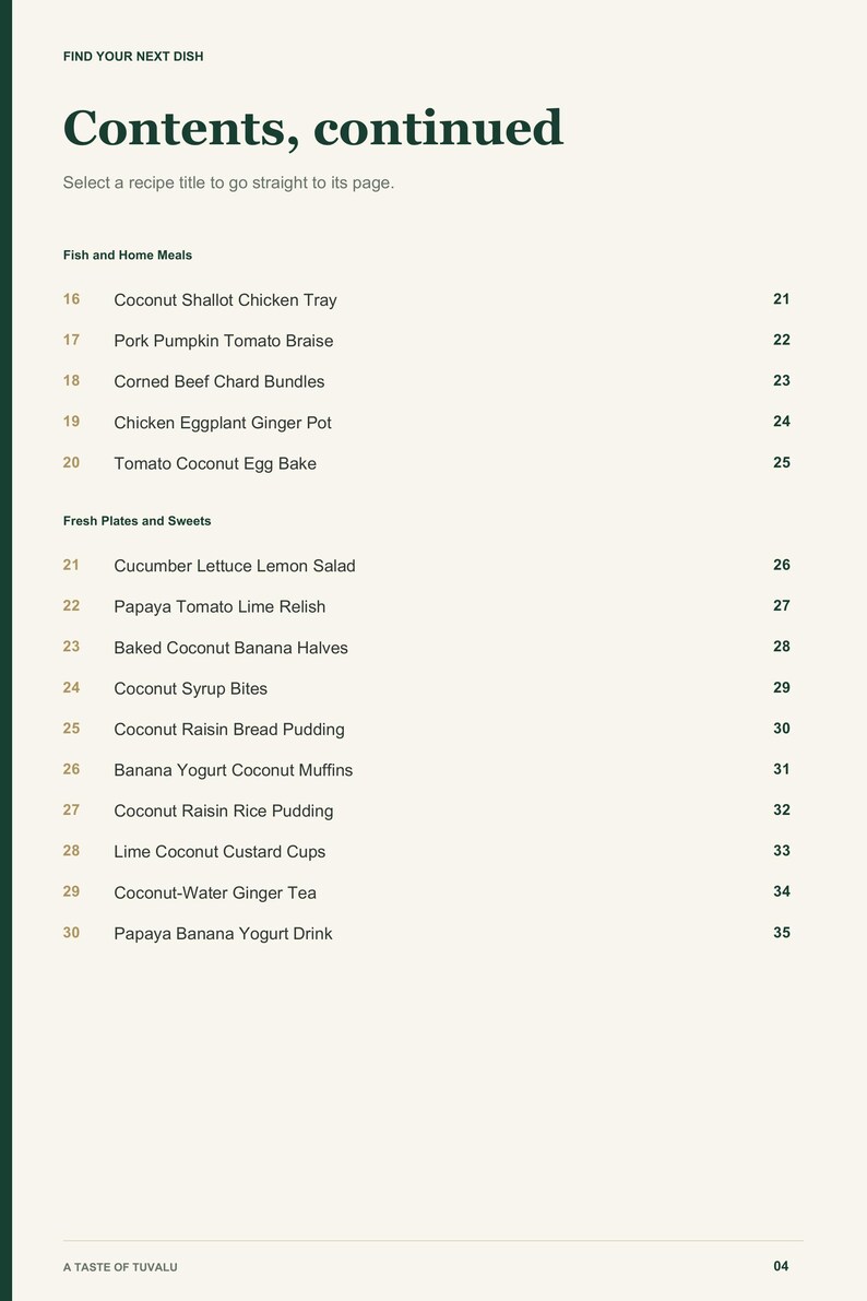 Actual PDF page 4 from A Taste of Tuvalu: Contents, page 2.