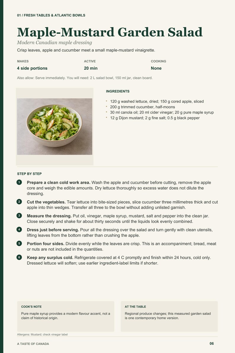Actual PDF page 6 from A Taste of Canada: Maple-Mustard Garden Salad recipe page.