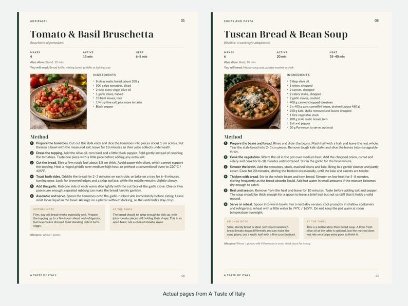 Two actual recipe pages from A Taste of Italy.