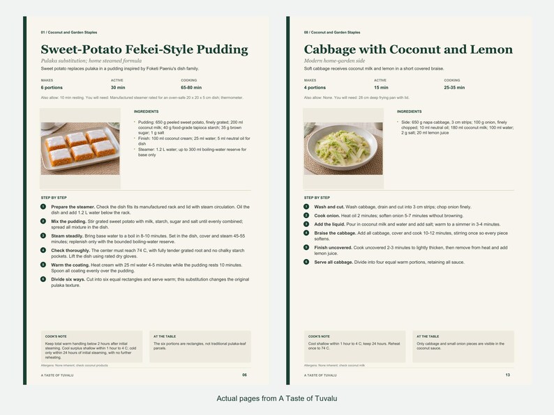 Two actual recipe pages from A Taste of Tuvalu.