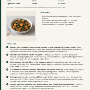 Actual PDF page 13 from A Taste of Botswana: Cowpea Leaves with Pumpkin recipe page.