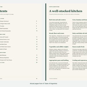 Actual contents and kitchen-notes pages from A Taste of Argentina.