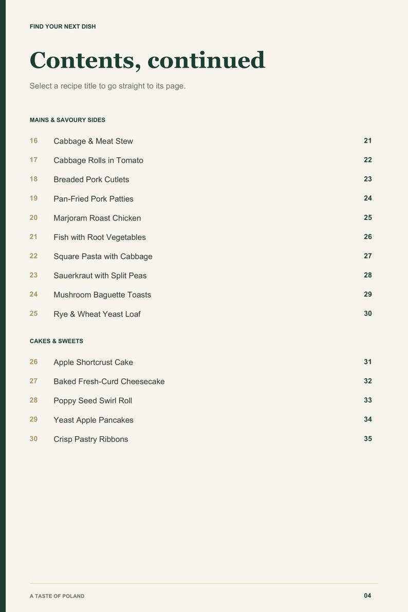 Actual PDF page 4 from A Taste of Poland: Contents, page 2.