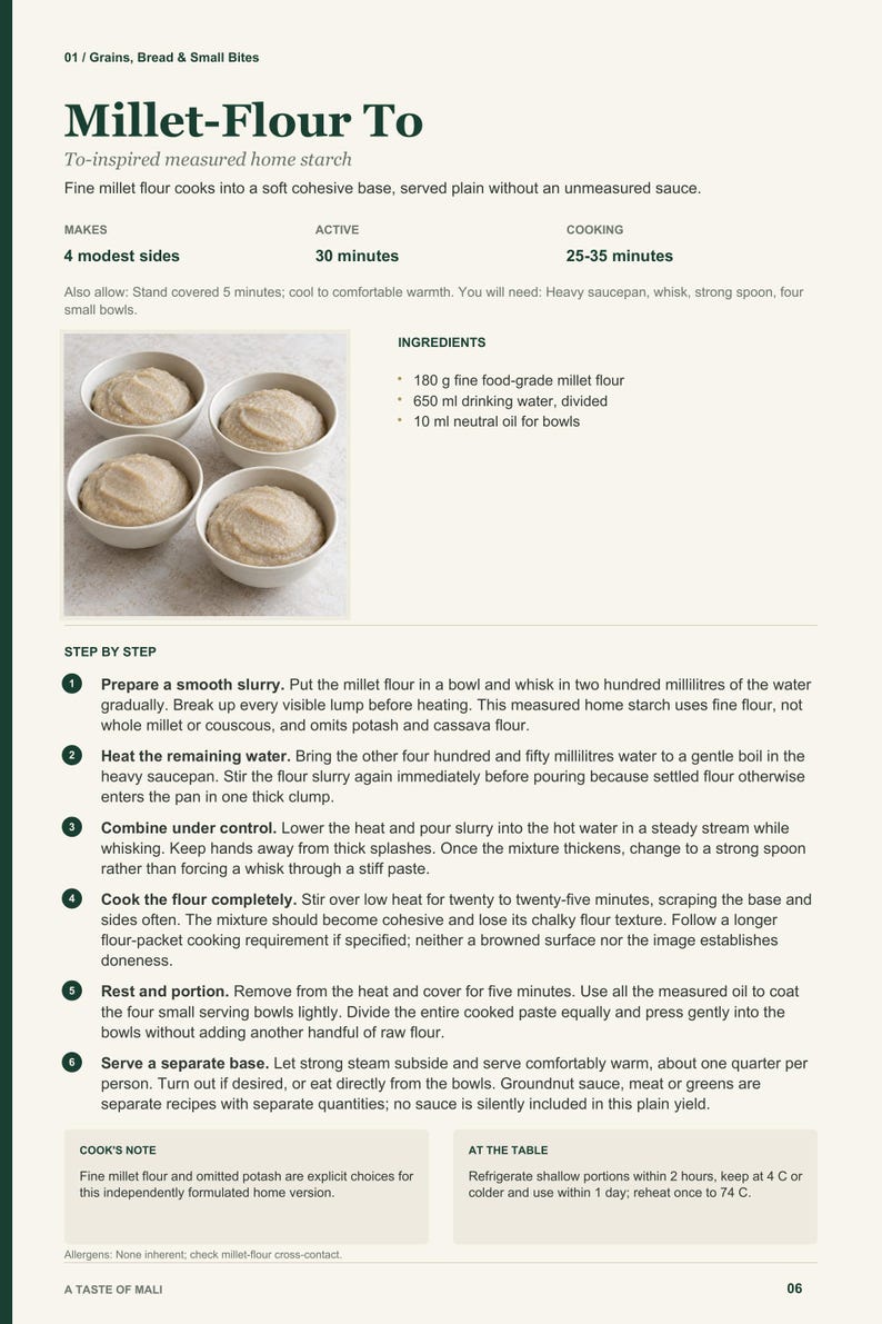 Actual PDF page 6 from A Taste of Mali: Millet-Flour To recipe page.