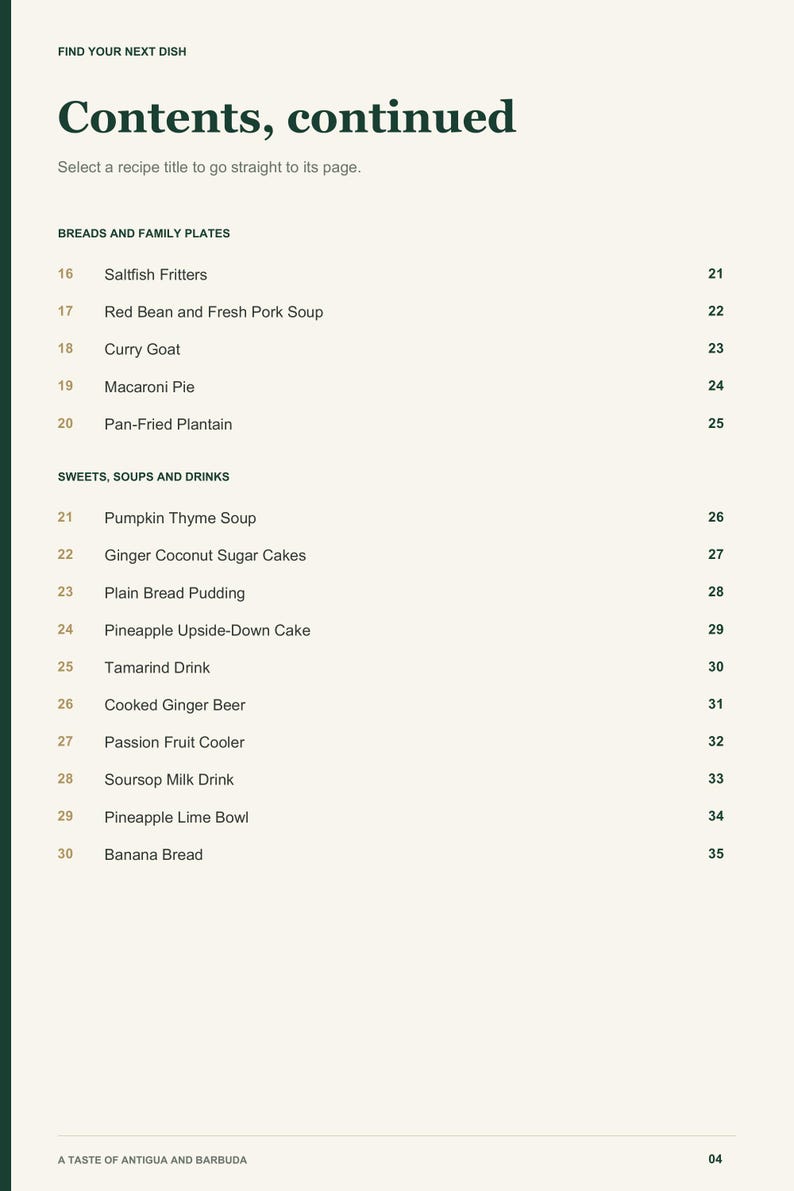Actual PDF page 4 from A Taste of Antigua and Barbuda: Contents, page 2.