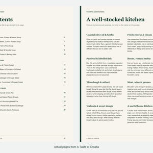 Actual contents and kitchen-notes pages from A Taste of Croatia.