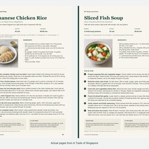 Two actual recipe pages from A Taste of Singapore.