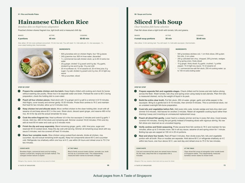 Two actual recipe pages from A Taste of Singapore.