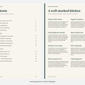 Actual contents and kitchen-notes pages from A Taste of Bulgaria.