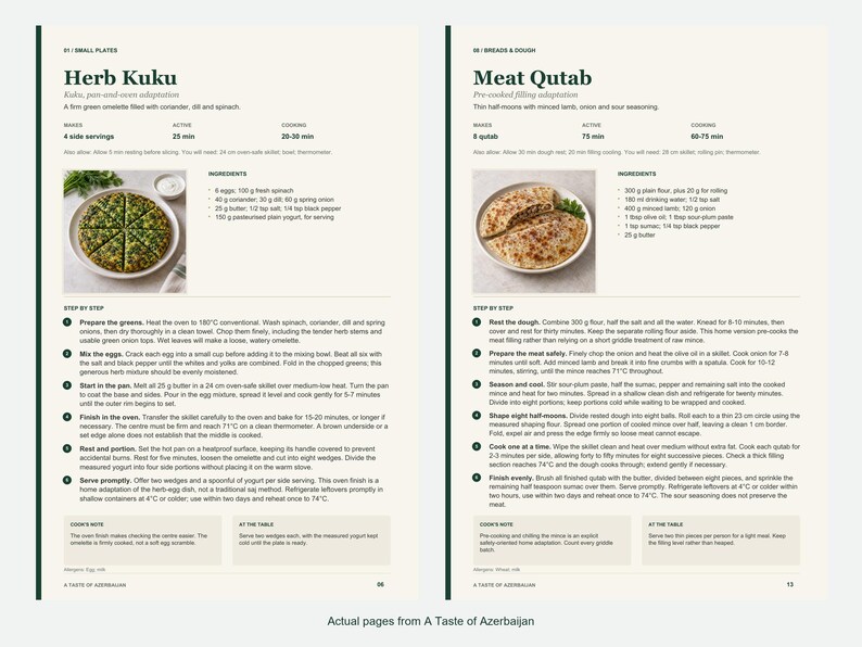 Two actual recipe pages from A Taste of Azerbaijan.