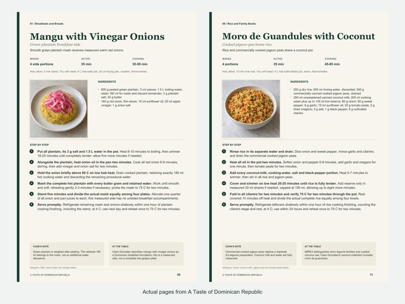 Two actual recipe pages from A Taste of Dominican Republic.