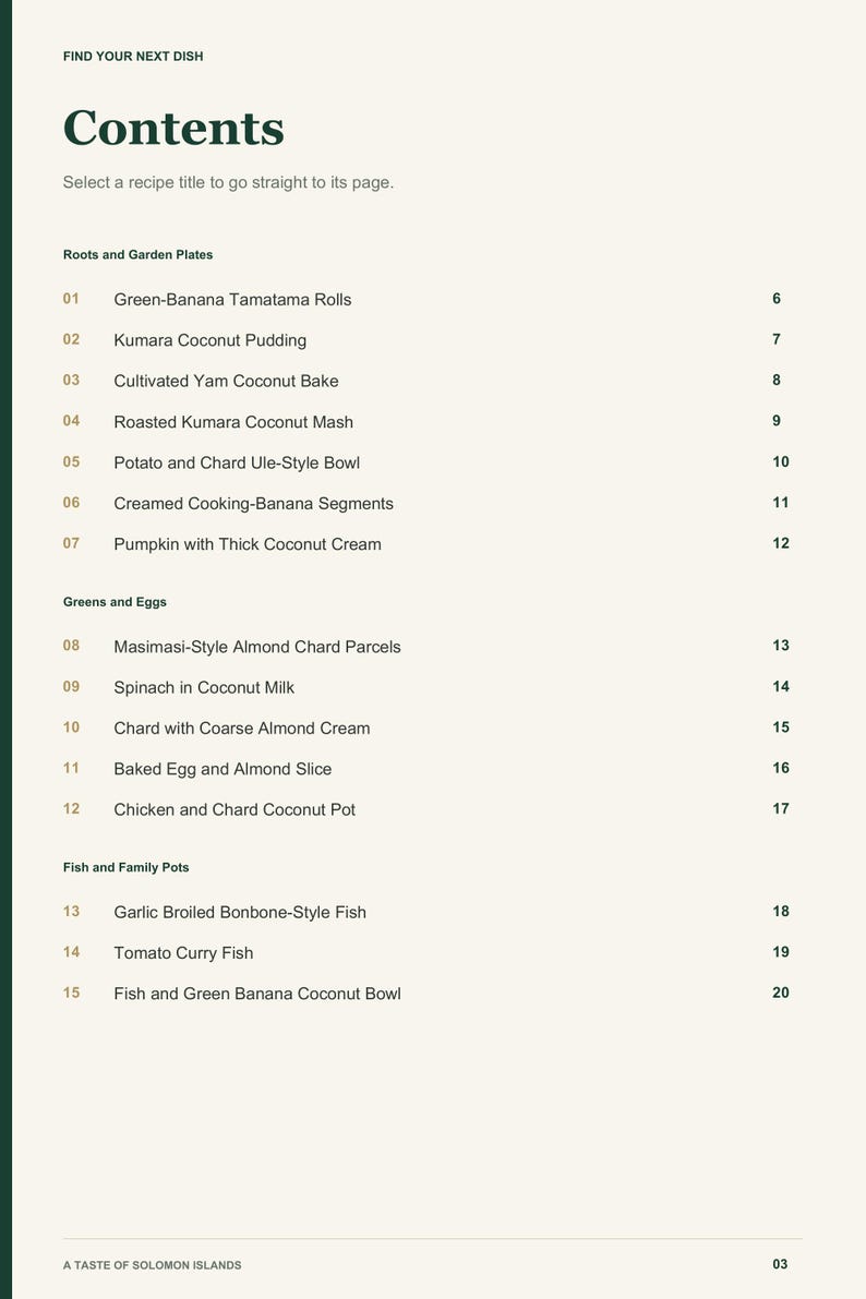 Actual PDF page 3 from A Taste of Solomon Islands: Contents, page 1.