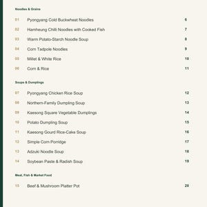 Actual PDF page 3 from A Taste of North Korea: Contents, page 1.