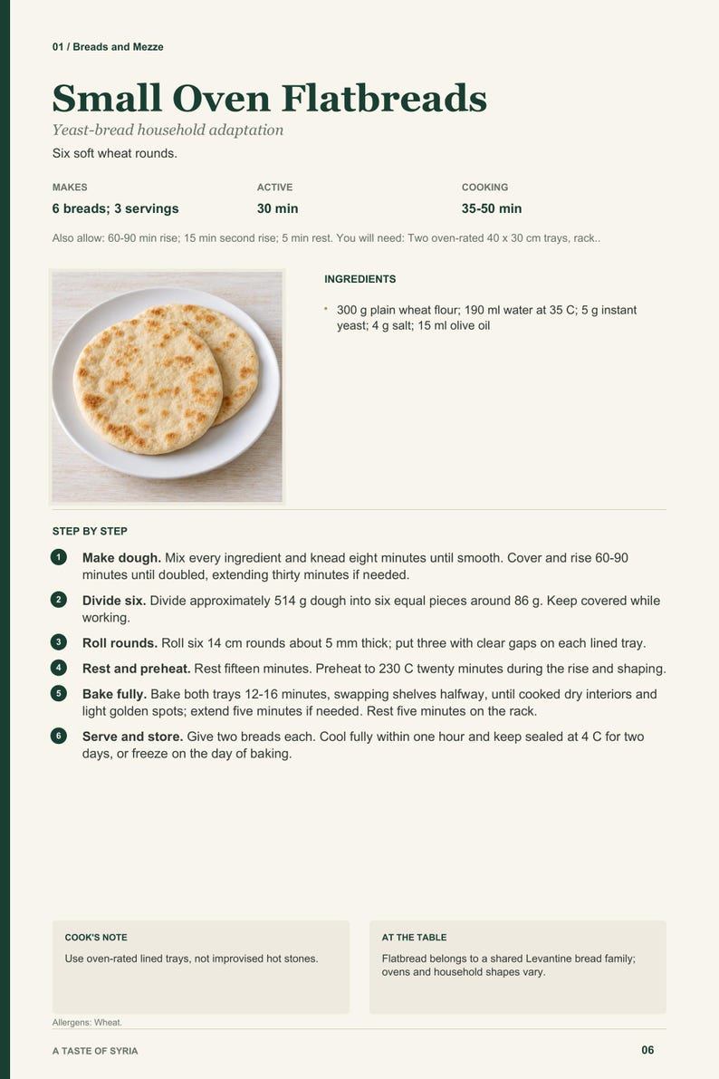 Actual PDF page 6 from A Taste of Syria: Small Oven Flatbreads recipe page.