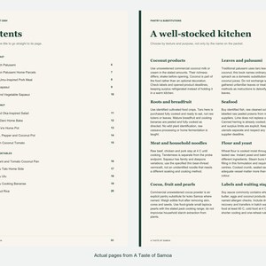 Actual contents and kitchen-notes pages from A Taste of Samoa.