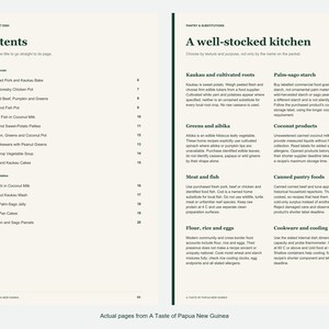 Actual contents and kitchen-notes pages from A Taste of Papua New Guinea.