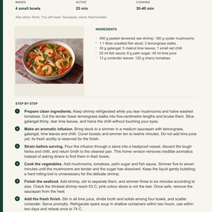 Actual PDF page 6: Tom Yum Goong, metric ingredients and the six-step recipe method.