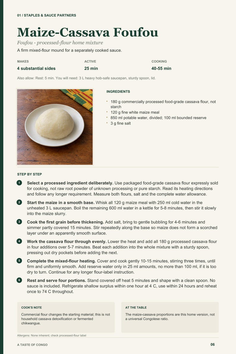 Actual PDF page 6 from A Taste of Congo: Maize-Cassava Foufou recipe page.
