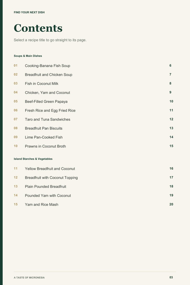 Actual PDF page 3 from A Taste of Micronesia: Contents, page 1.