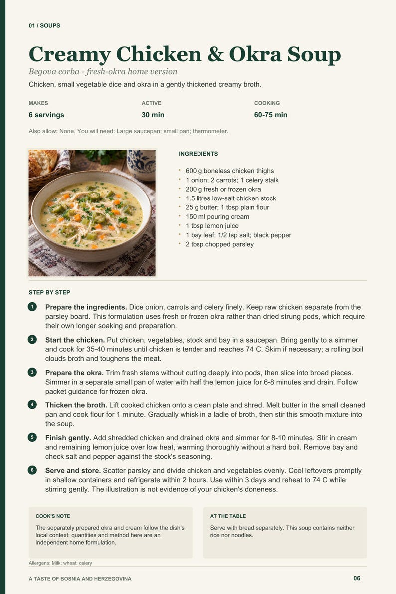 Actual PDF page 6 from A Taste of Bosnia and Herzegovina: Creamy Chicken & Okra Soup recipe page.