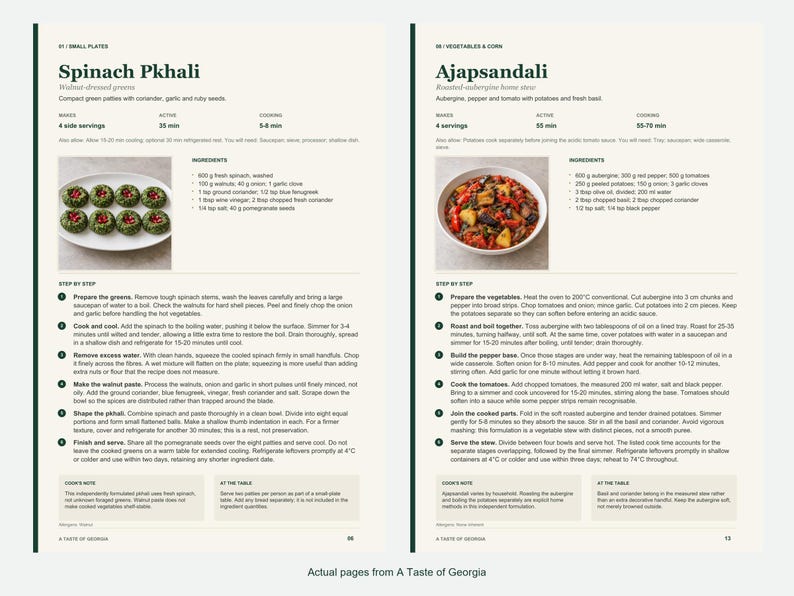 Two actual recipe pages from A Taste of Georgia.
