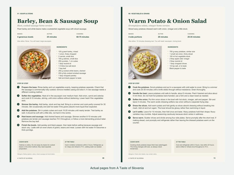 Two actual recipe pages from A Taste of Slovenia.