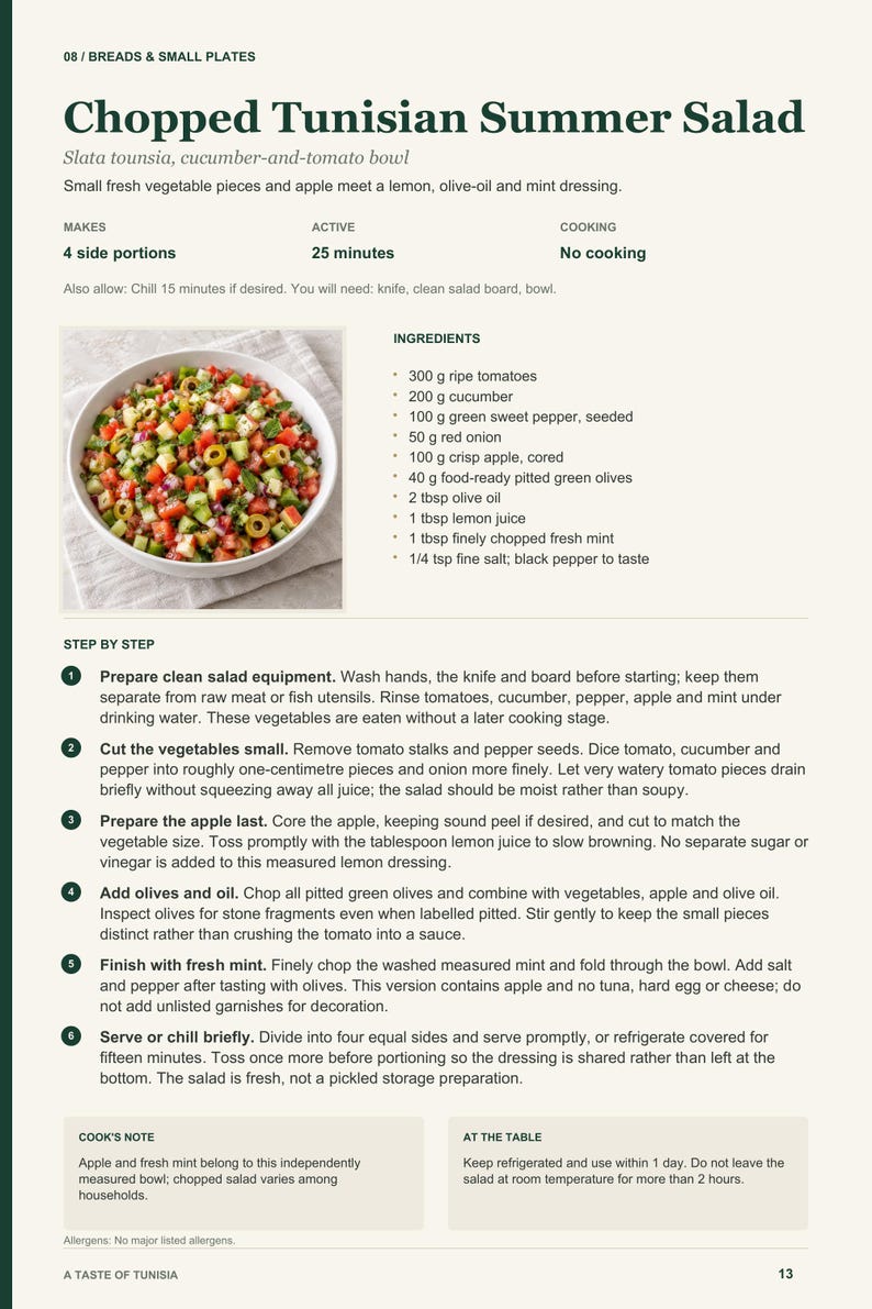 Actual PDF page 13 from A Taste of Tunisia: Chopped Tunisian Summer Salad recipe page.