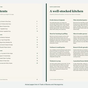Actual contents and kitchen-notes pages from A Taste of Bosnia and Herzegovina.
