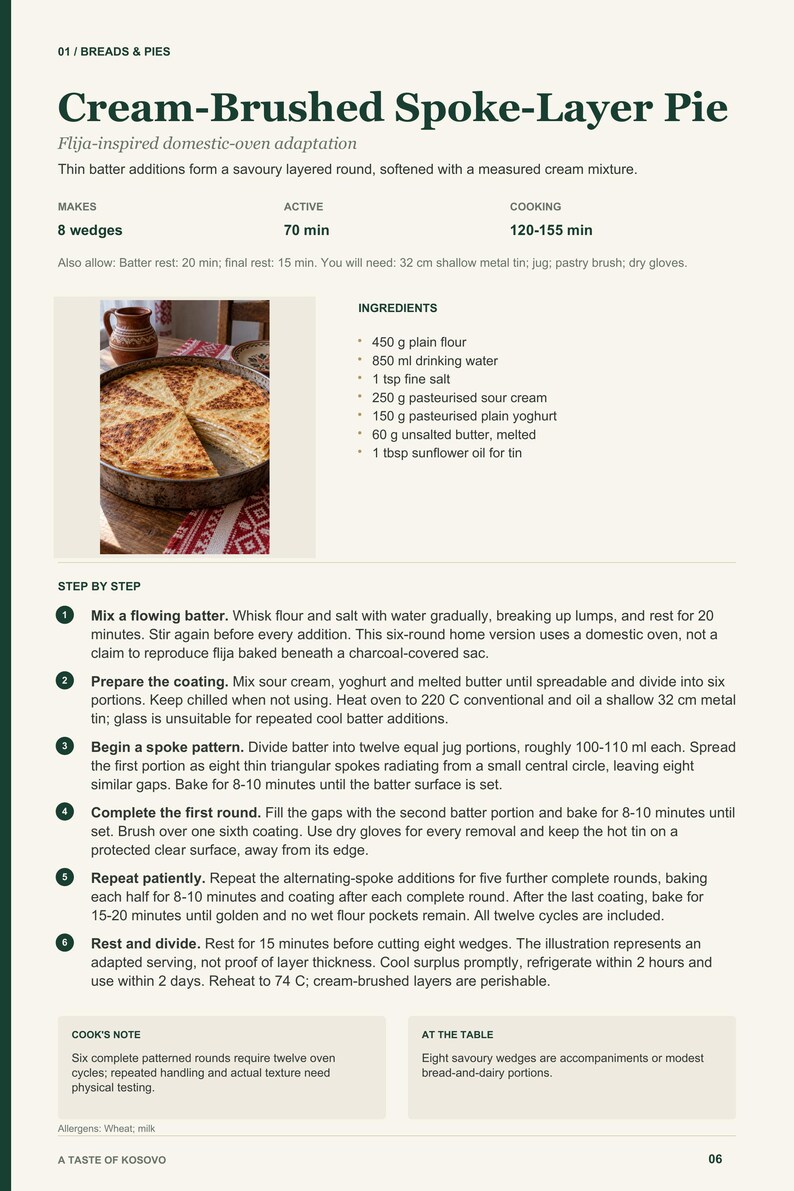 Actual PDF page 6 from A Taste of Kosovo: Cream-Brushed Spoke-Layer Pie recipe page.