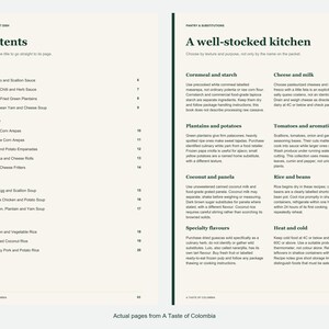 Actual contents and kitchen-notes pages from A Taste of Colombia.