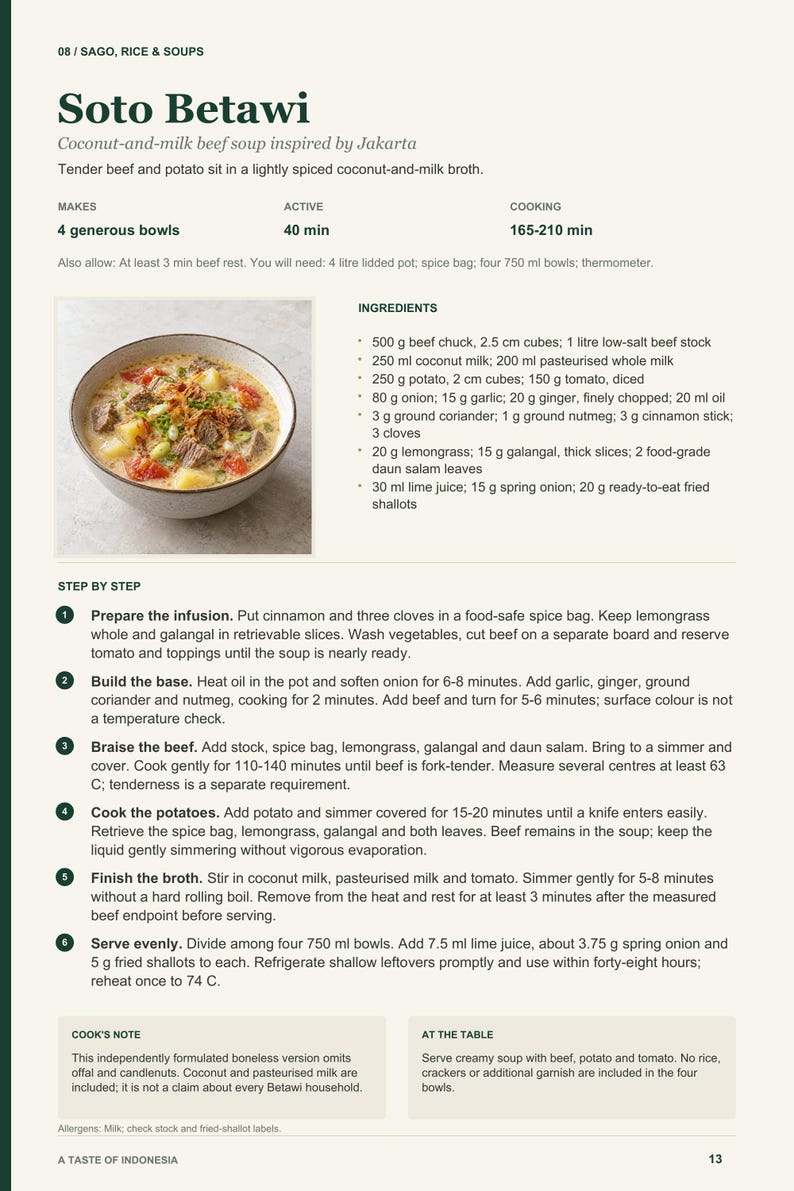 Actual PDF page 13 from A Taste of Indonesia: Soto Betawi recipe page.