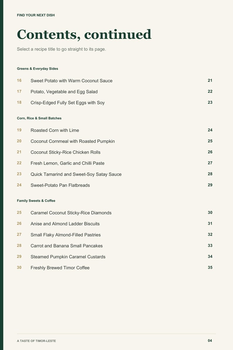Actual PDF page 4 from A Taste of Timor-Leste: Contents, page 2.