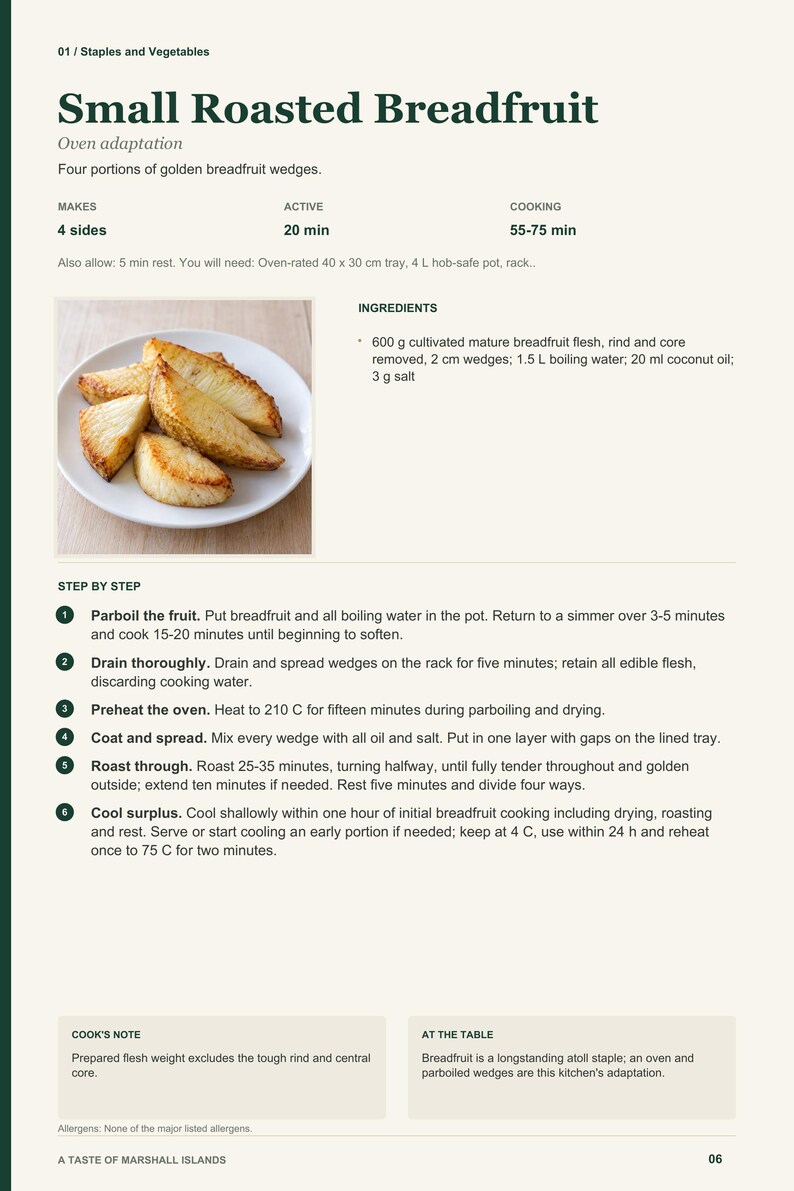 Actual PDF page 6 from A Taste of Marshall Islands: Small Roasted Breadfruit recipe page.