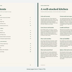 Actual contents and kitchen-notes pages from A Taste of Fiji.