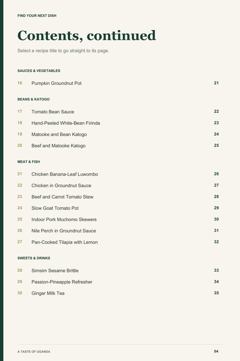 Actual PDF page 4 from A Taste of Uganda: Contents, page 2.