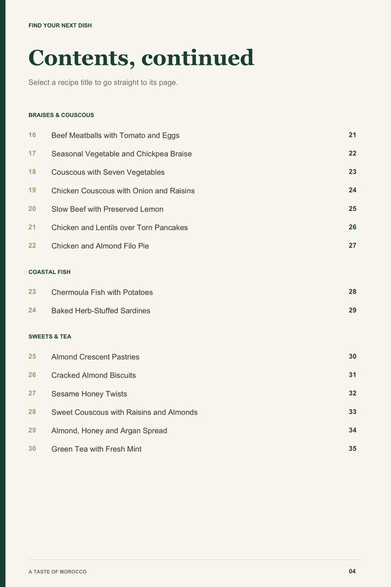 Actual PDF page 4 from A Taste of Morocco: Contents, page 2.