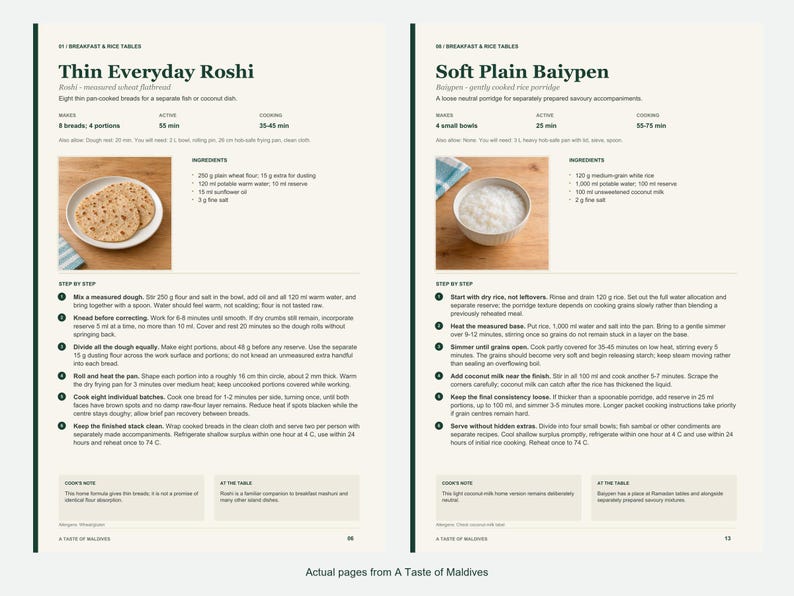 Two actual recipe pages from A Taste of Maldives.