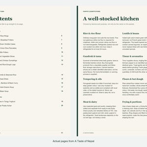 Actual contents and kitchen-notes pages from A Taste of Nepal.